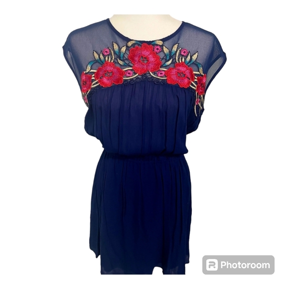 Chelsea & Violet Dresses & Skirts - Chelsea & Violet Blue Dress Floral Embroidery Medium
